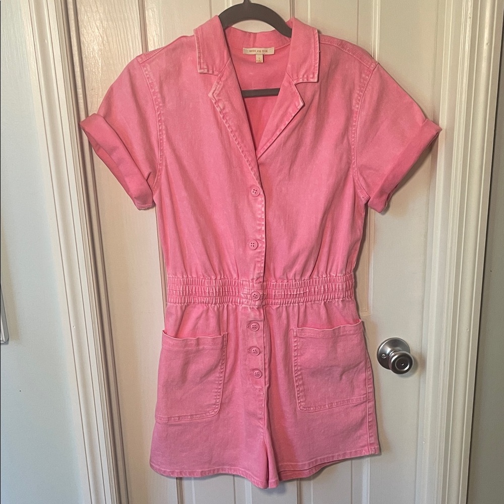 Skies Are Blue Pink Button-Up Romper